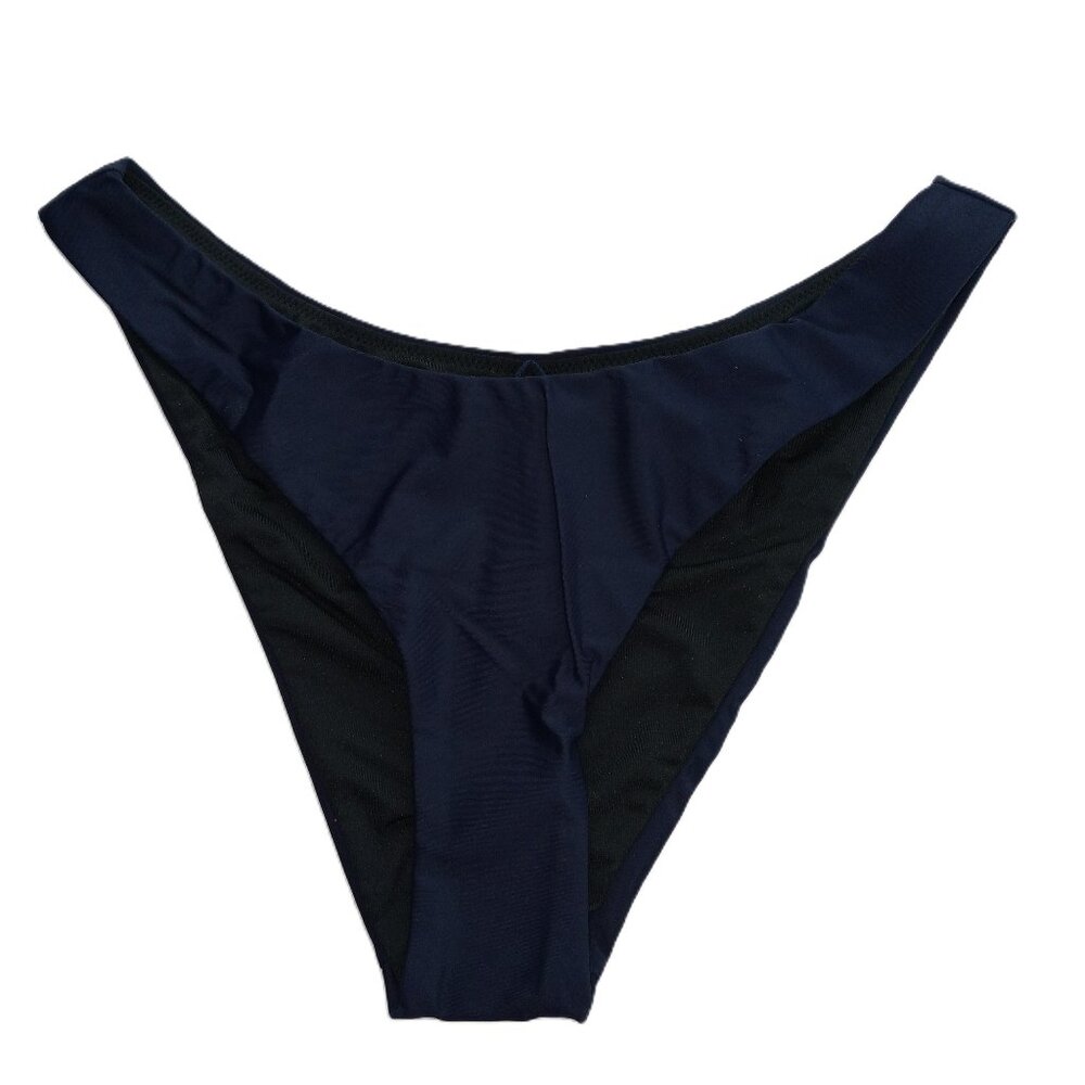 J. Crew Women's Curved Waist Cheeky Bikini Bottom Size Small Navy Blue Swim